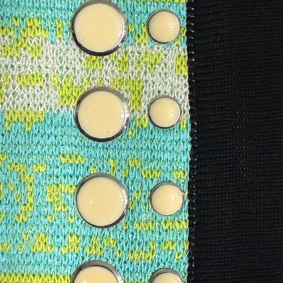 Misook Green and Blue Cardigan Sweater with Striking Design - Picture 3 of 5